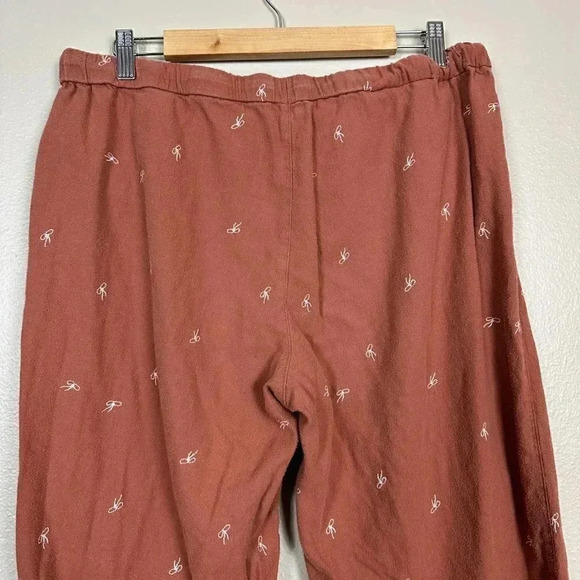 Madewell Bow Embroidered Flannel Pajama Pants Rust Large - Picture 7 of 9